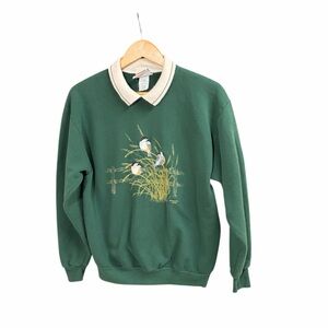 Vintage 1990’s Morning Sun Green Granny Crewneck Sweatshirt with Bird Design